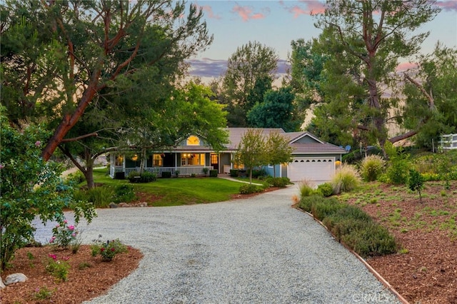 42333 Casa Verde, Temecula, CA 92592 - ranch-style home with driveway, a porch, an attached garage, and a front yard