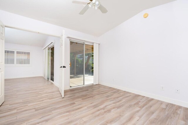 28328 Via Bandita, Menifee, CA 92585 - unfurnished room featuring vaulted ceiling, light wood-type flooring, and a ceiling fan