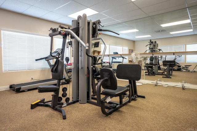 28328 Via Bandita, Menifee, CA 92585 - gym featuring carpet floors, a drop ceiling, and plenty of natural light