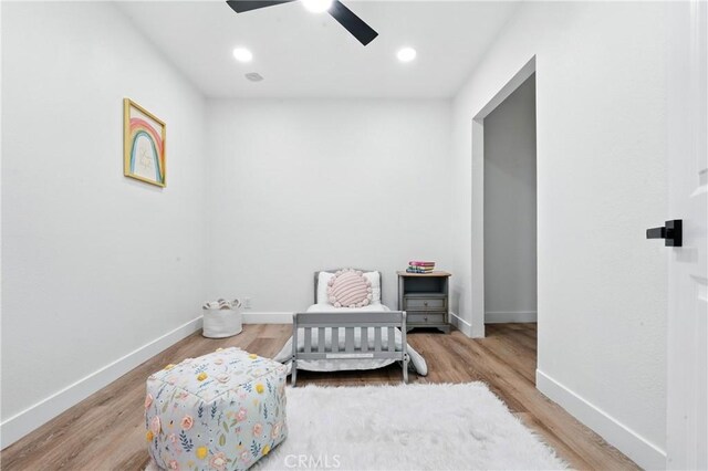 14581460 W 80th St, Los Angeles, CA 90047 - sitting room featuring ceiling fan, wood finished floors, and recessed lighting