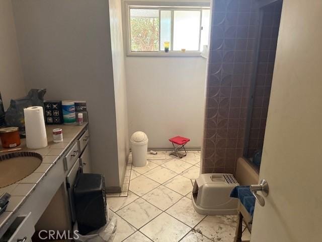 2089 Monterey Peninsula Dr, Corona, CA 92882 - bathroom with vanity, tile patterned flooring, and bathtub / shower combination
