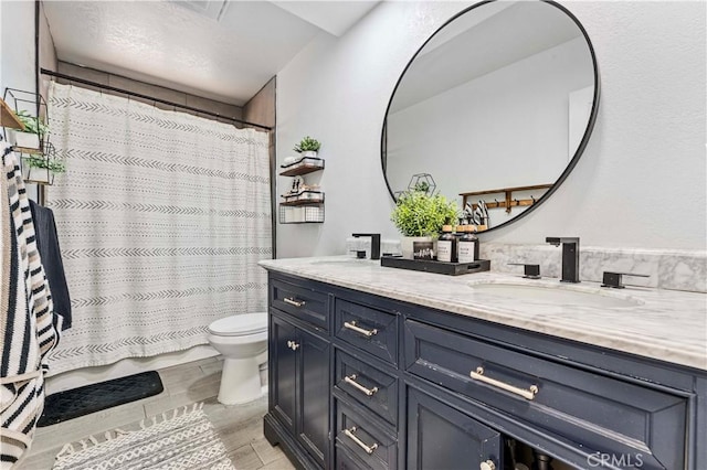 18396 Live Oak St, Hesperia, CA 92345 - full bathroom featuring double vanity, wood finished floors, and a shower with shower curtain