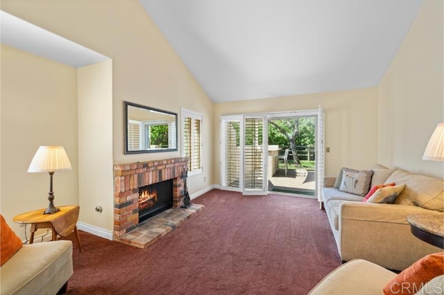 814 Cardamom Ct, Chula Vista, CA 91910 - carpeted living room featuring a fireplace and high vaulted ceiling