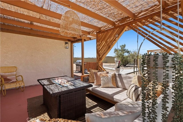 63608 Jadeite St, Joshua Tree, CA 92252 - view of patio / terrace featuring an outdoor living space, grilling area, and a pergola