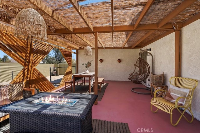 63608 Jadeite St, Joshua Tree, CA 92252 - view of patio / terrace featuring an outdoor fire pit and a pergola