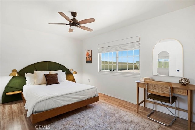 63608 Jadeite St, Joshua Tree, CA 92252 - bedroom with wood finished floors, a desk, and ceiling fan