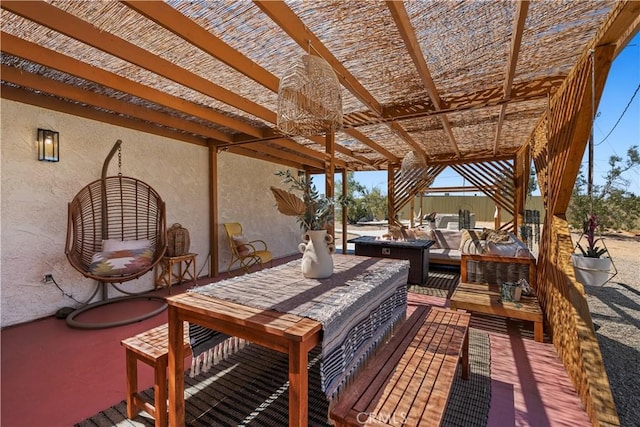 63608 Jadeite St, Joshua Tree, CA 92252 - wooden deck with a pergola and outdoor dining area