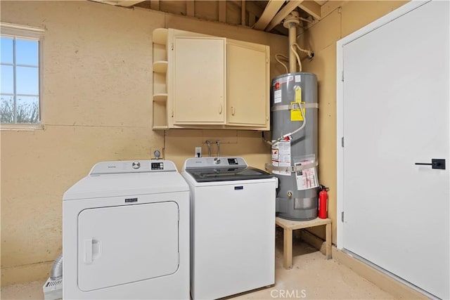 63608 Jadeite St, Joshua Tree, CA 92252 - laundry area featuring cabinet space, water heater, and washer and dryer