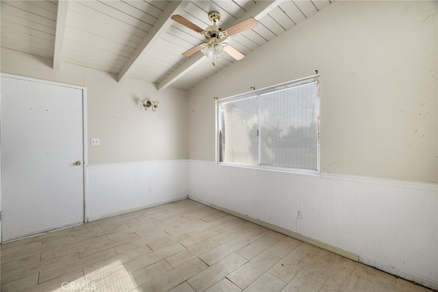 609 S Lassen St, Willows, CA 95988 - empty room featuring a wainscoted wall, a ceiling fan, wood finished floors, wooden ceiling, and wooden walls