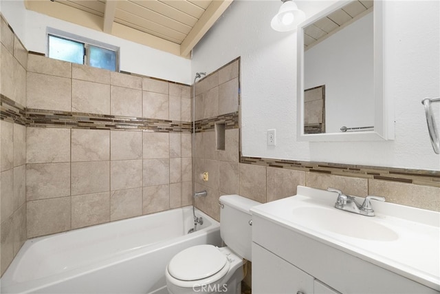 609 S Lassen St, Willows, CA 95988 - bathroom with tile walls, vanity,  shower combination, and wood ceiling