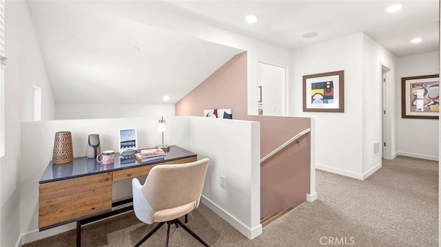 770 Pico Pl, Chico, CA 95928 - home office featuring carpet floors, lofted ceiling, and recessed lighting