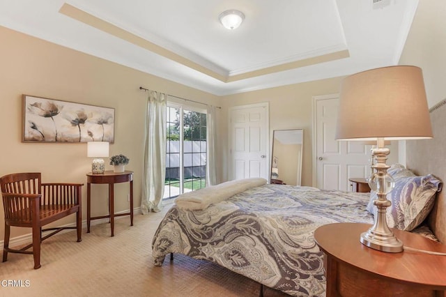 2302 Jayma Ln, La Crescenta, CA 91214 - carpeted bedroom with access to outside and a raised ceiling