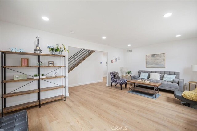 239 N Basilio Ave, San Dimas, CA 91773 - living area with stairs, light wood-style flooring, and recessed lighting