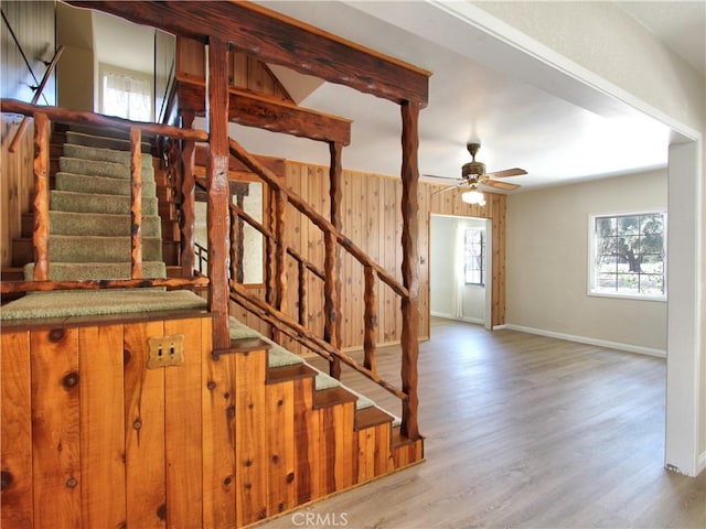 1023 Fremont St, Calimesa, CA 92320 - staircase featuring wood finished floors and a ceiling fan
