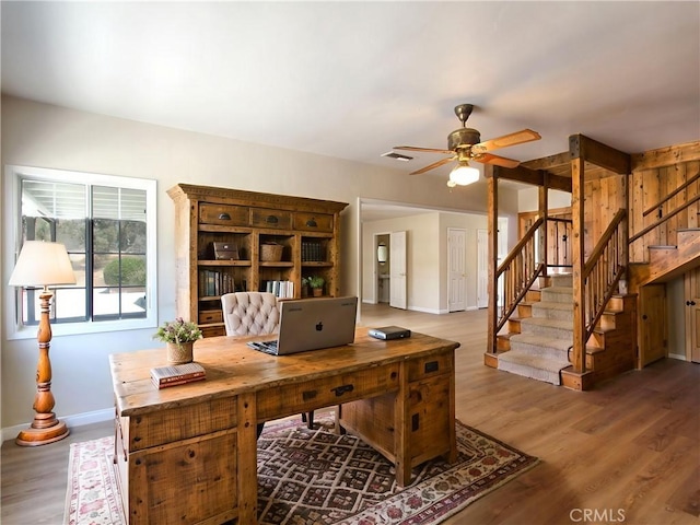 1023 Fremont St, Calimesa, CA 92320 - home office with a ceiling fan and light wood-type flooring