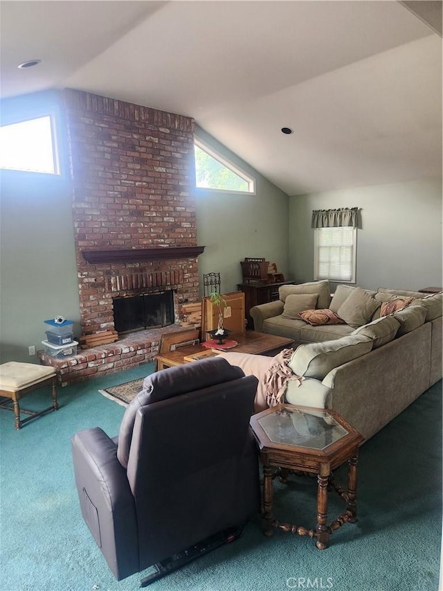 3082 Copa De Oro Dr, Los Alamitos, CA 90720 - carpeted living area featuring lofted ceiling and a fireplace