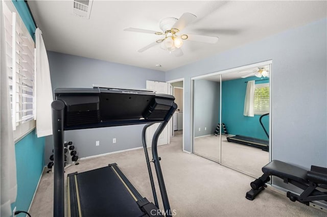 45749 21st St W, Lancaster, CA 93536 - exercise area featuring ceiling fan and light colored carpet