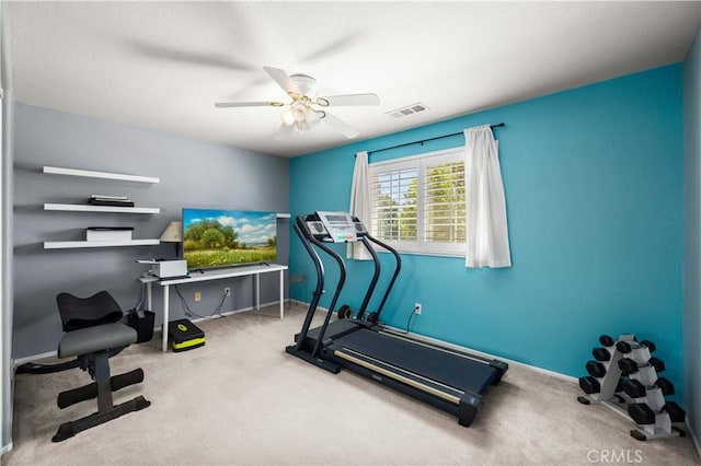 45749 21st St W, Lancaster, CA 93536 - workout room featuring ceiling fan and carpet