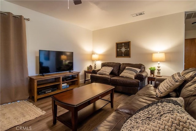 42179 High Point Ct, Ahwahnee, CA 93601 - living room featuring wood finished floors and a ceiling fan