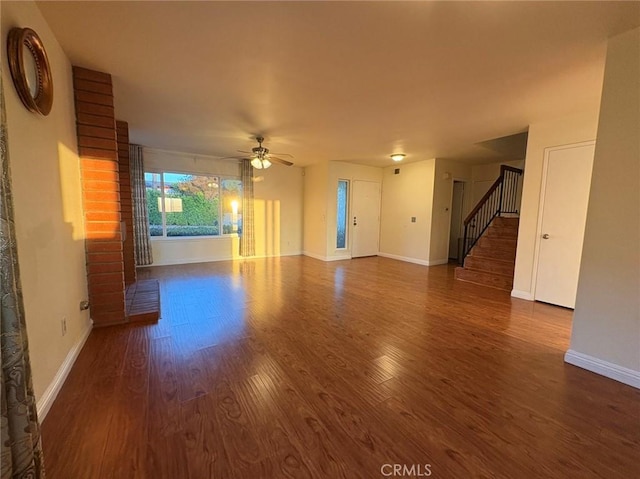 22407 Birds Eye Dr, Diamond Bar, CA 91765 - unfurnished living room featuring stairs, wood finished floors, and a ceiling fan