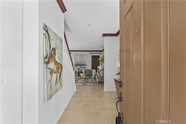 41 Keepsake, Irvine, CA 92618 - hallway with crown molding and stairs