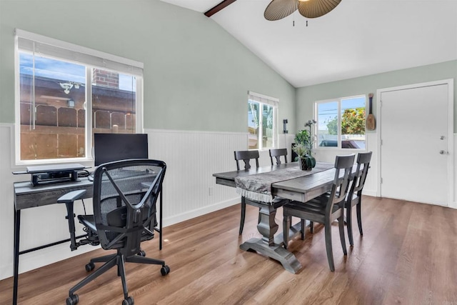 552 Emory St, Imperial Beach, CA 91932 - dining room featuring wainscoting, wood finished floors, and ceiling fan