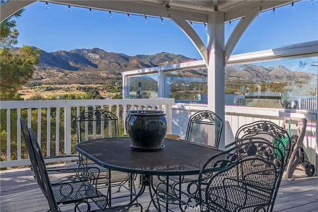 36227 Montezuma Valley Rd, Ranchita, CA 92066 - wooden terrace featuring a mountain view and outdoor dining area