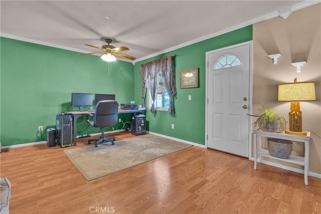 36227 Montezuma Valley Rd, Ranchita, CA 92066 - office space with crown molding, plenty of natural light, ceiling fan, and wood finished floors