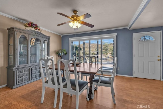 36227 Montezuma Valley Rd, Ranchita, CA 92066 - dining area with ceiling fan, ornamental molding, and wood finished floors