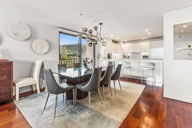 2500 Torrey Pines Rd Unit 805, La Jolla, CA 92037 - dining room featuring dark wood-type flooring, a chandelier, and recessed lighting
