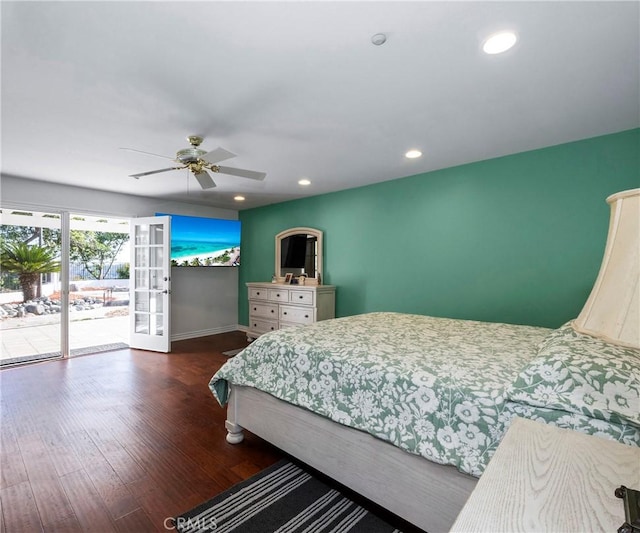 40620 Via Ranchitos, Fallbrook, CA 92028 - bedroom featuring access to exterior, wood finished floors, recessed lighting, and ceiling fan