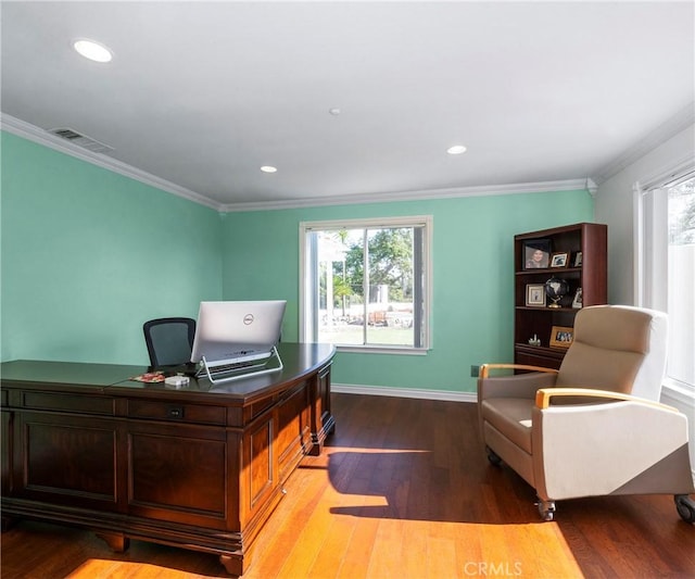 40620 Via Ranchitos, Fallbrook, CA 92028 - office space with healthy amount of natural light, crown molding, wood finished floors, and recessed lighting