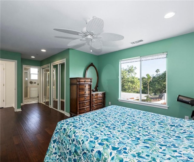 40620 Via Ranchitos, Fallbrook, CA 92028 - bedroom with dark wood finished floors, recessed lighting, and a ceiling fan