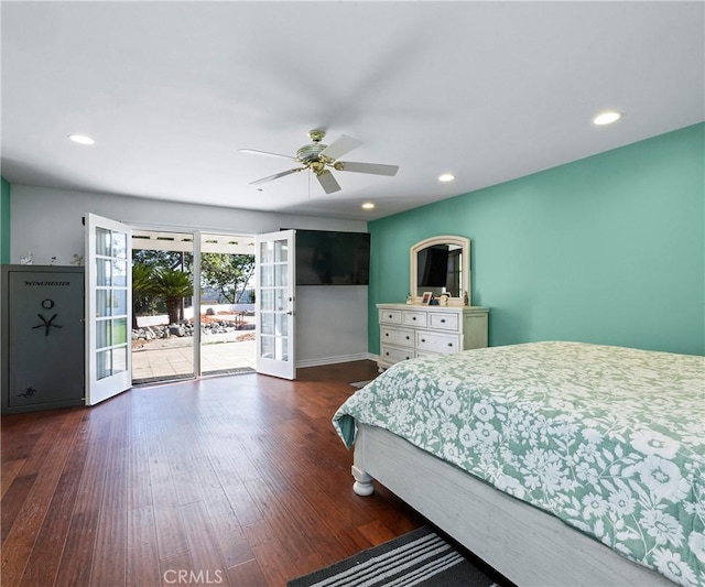40620 Via Ranchitos, Fallbrook, CA 92028 - bedroom with access to outside, wood finished floors, recessed lighting, french doors, and ceiling fan