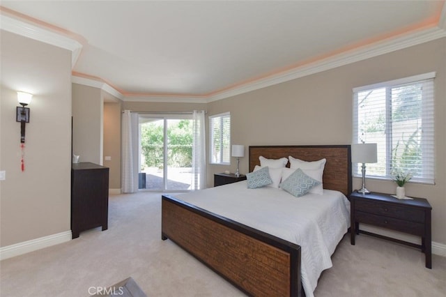 38 Toulon, Laguna Niguel, CA 92677 - bedroom with access to outside, light carpet, and crown molding
