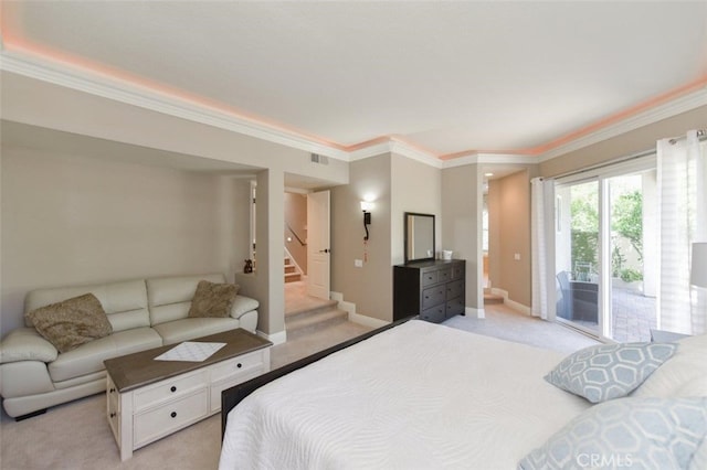 38 Toulon, Laguna Niguel, CA 92677 - bedroom with light colored carpet, access to outside, and ornamental molding