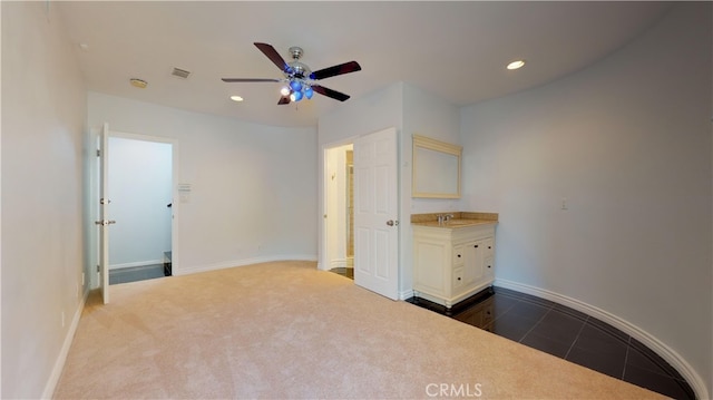 22500 N Summit Ridge Cir, Chatsworth, CA 91311 - unfurnished bedroom featuring recessed lighting, dark carpet, and a ceiling fan
