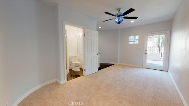 22500 N Summit Ridge Cir, Chatsworth, CA 91311 - unfurnished bedroom with carpet flooring, access to outside, ensuite bathroom, recessed lighting, and ceiling fan