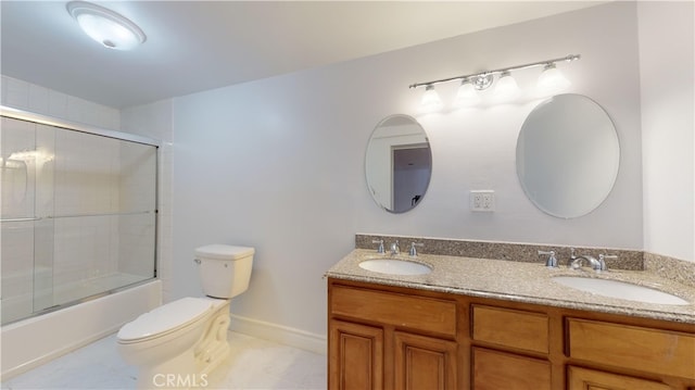 22500 N Summit Ridge Cir, Chatsworth, CA 91311 - full bath featuring double vanity, shower / bath combination with glass door, and tile patterned flooring