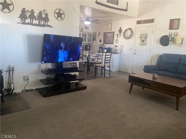 8978 Broken Spur Rd, Pinon Hills, CA 92372 - living area with carpet flooring and ceiling fan