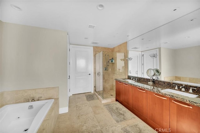 5124 Scholarship Unit 1007, Irvine, CA 92612 - bathroom with a shower stall, a whirlpool tub, and double vanity