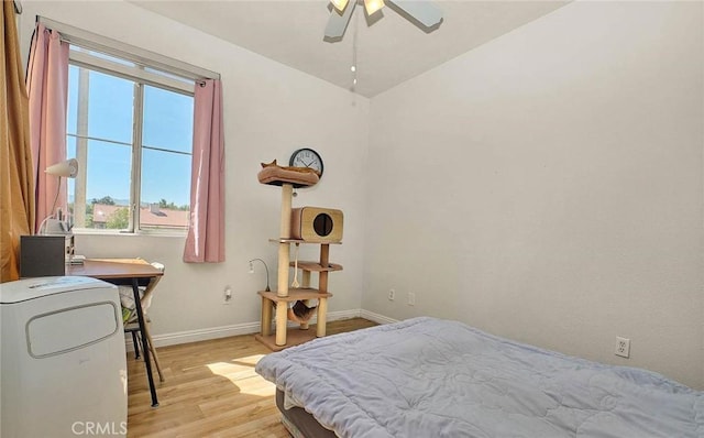 25401 Holly Beach Dr, Saugus, CA 91350 - bedroom featuring light wood finished floors, lofted ceiling, ceiling fan, and a desk