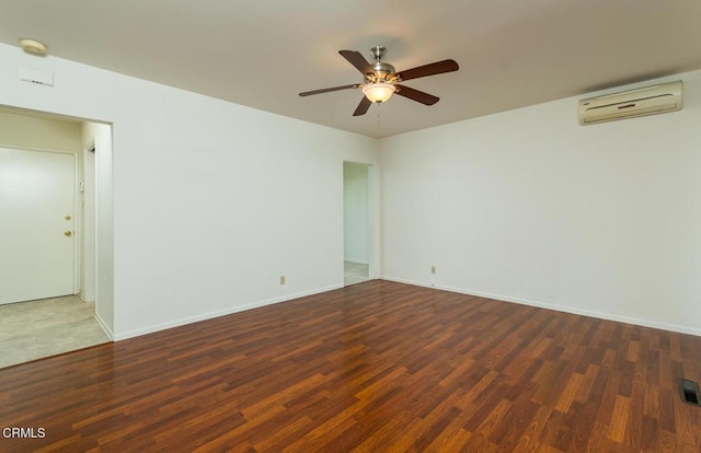3910 Vista Ct, La Crescenta, CA 91214 - empty room featuring an AC wall unit, a ceiling fan, wood finished floors, and a smoke detector