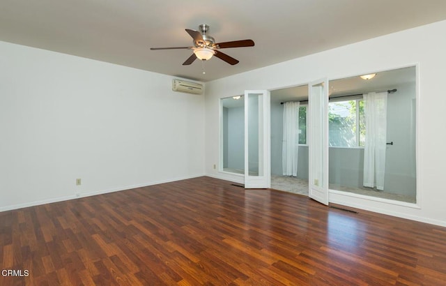 3910 Vista Ct, La Crescenta, CA 91214 - empty room with ceiling fan, wood finished floors, and a wall mounted air conditioner