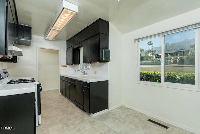 3910 Vista Ct, La Crescenta, CA 91214 - kitchen featuring black gas stove, dark cabinetry, and light countertops