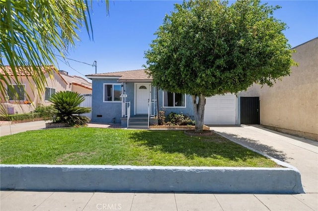 1410 Gulf Ave, Wilmington, CA 90744 - view of front facade featuring stucco siding, a front yard, driveway, and an attached garage