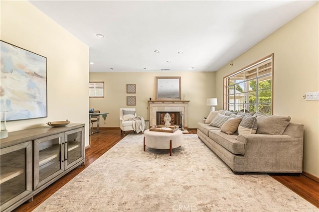 7021 Shoshone Ave, Lake Balboa, CA 91406 - living area featuring wood finished floors, recessed lighting, and a fireplace