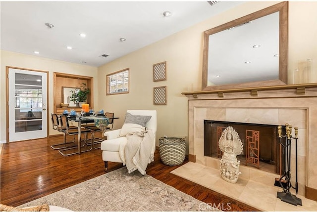 7021 Shoshone Ave, Lake Balboa, CA 91406 - sitting room featuring wood finished floors, a fireplace, and recessed lighting
