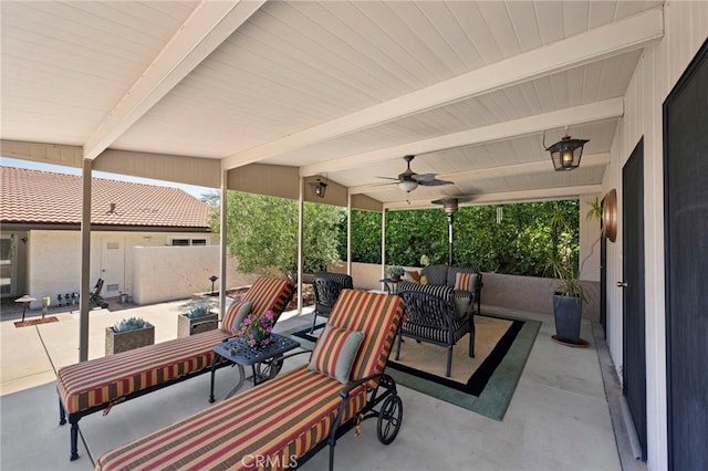 9430 Valley View St, Rancho Cucamonga, CA 91737 - view of patio with an outdoor living space and a ceiling fan