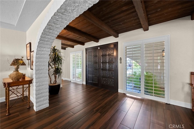 9430 Valley View St, Rancho Cucamonga, CA 91737 - foyer featuring a wooden ceiling with exposed beams and wood finished floors